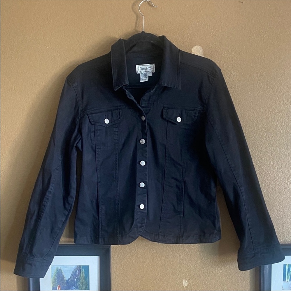 Live a Little Black Denim Jacket with Button Front country cowgirl western - Picture 11 of 11